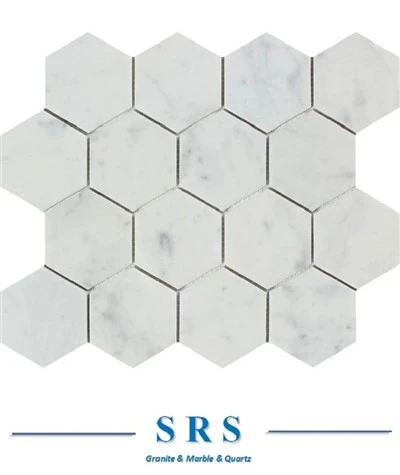 Mosaico de azulejos hexagonais de piso de mármore branco de pedra natural