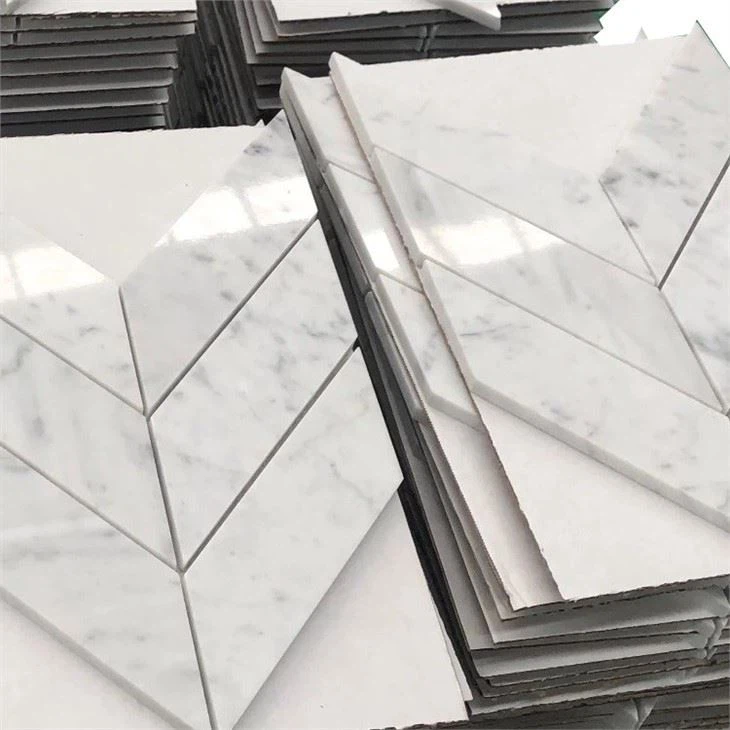 White Marble Tiles Herringbone Mosaic For Interior Floor And Wall Decoration