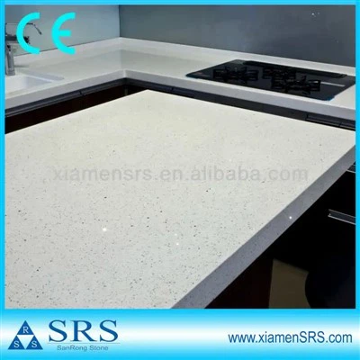 Bancada de pedra de quartzo branco brilhante para cozinha